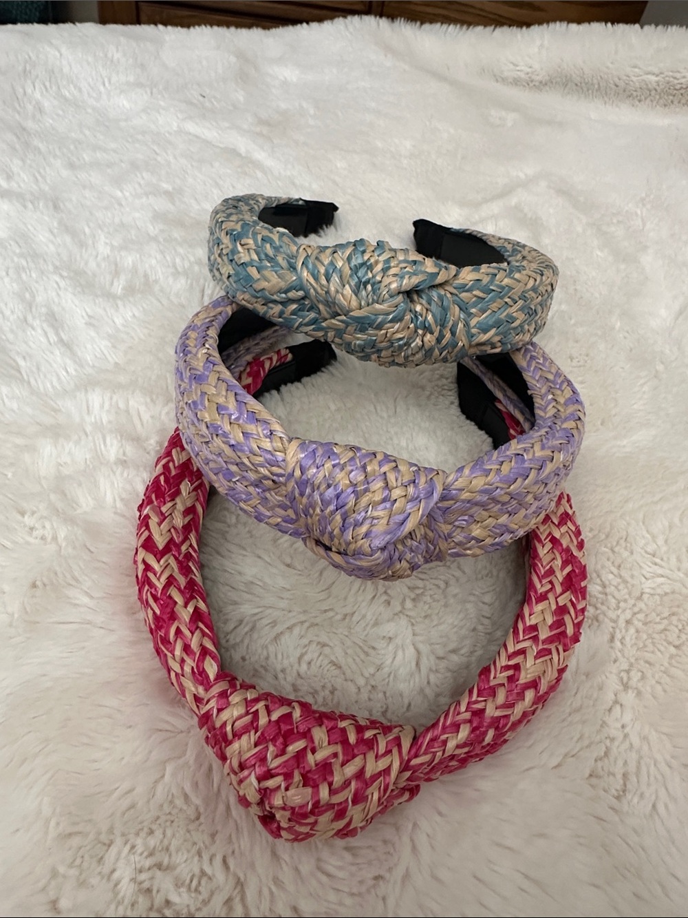 Braided Knot Headband Trio in Pink, Lavender, and Light Blue